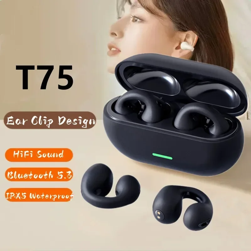 Nové Bluetooth 5.3 Bezdrôtové slúchadlá vedenia kostí T75 T75 klipová hudobná hudba hluk Zamilovanie náhlavnej súpravy HD Call Sports Gaming slúchadlá