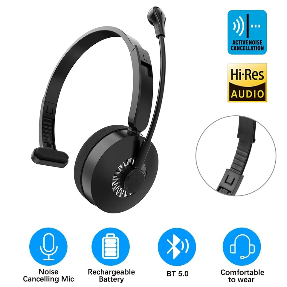Nové Bluetooth V5.0 Headset Wireless Slúchadlá vodiča kamiónu Hands-free Hlasy Headset s mikrofónom pre call centrum kancelárie pre PC