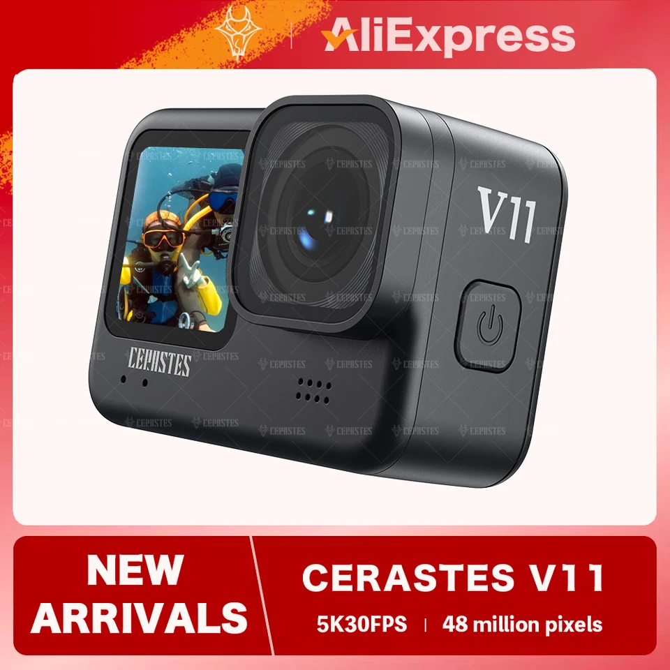 Nové Cerastes V11 Nový 4K 5K 5K WiFi Action Action Camera Go s diaľkovým ovládaním obrazovky vodotesný športový fotoaparát Pro Record