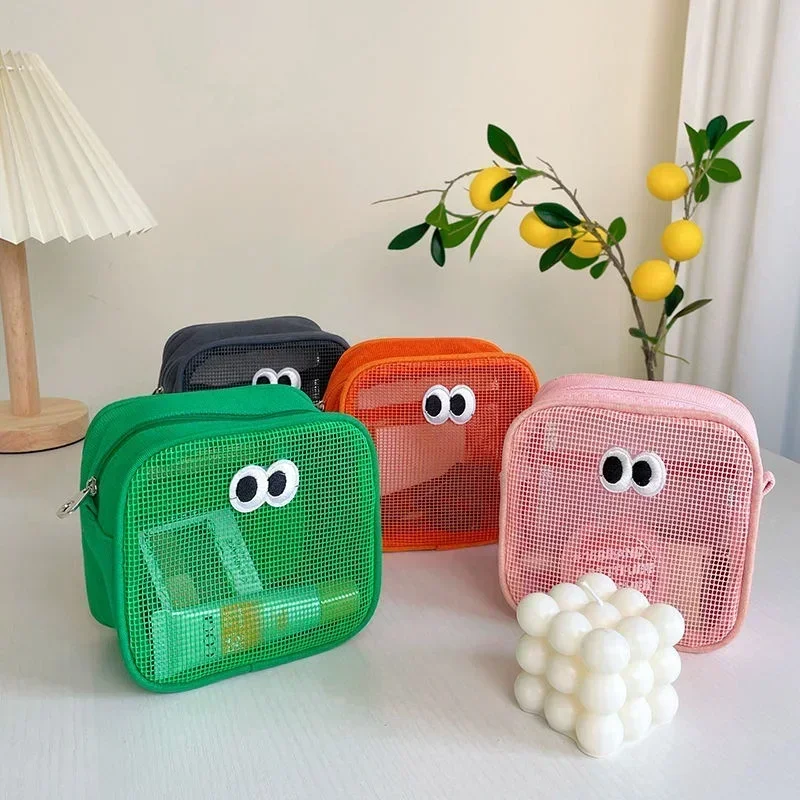 Nové cukrovinky Clear Clear Mesh Cosmetic Bag Cute Big Eyes make -up puzdro Kawaii make -up vreckový puzdro prenosné toaletné úložné vrecko