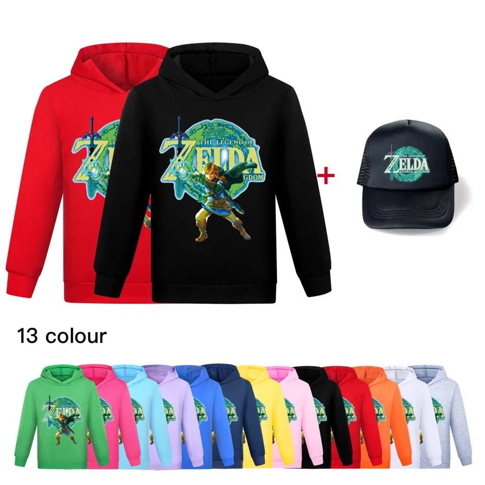 Nové deti Cartoon Game Breath of Wild Print Pullover Hoodie 3-13 roky chlapci dievčatá Mikiny Tops+Sunhat Detské darčekové oblečenie