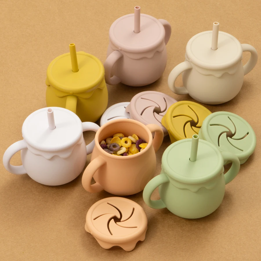Nové deti Silikón kŕmenie potravín Storack Box Snack Cup Prenosná novorodenecká pitná šálka Kojedne Duálne účel Sippy Cup detské veci
