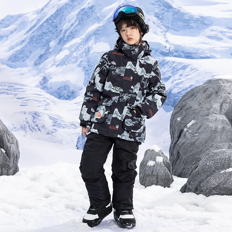 Nové deti Termálne teplé lyžiarske obleky chlapci Dievčatá lyžiarska bunda a nohavice vetruvzdorodný vodotesný snowboarding Noste deť