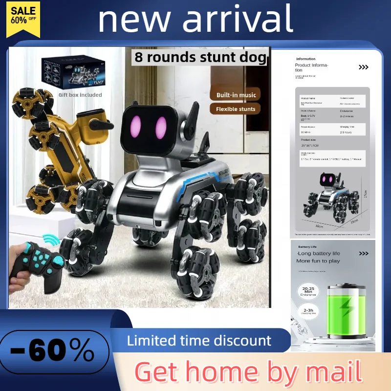 Nové detské inteligentné detské diaľkové ovládanie stroja robot pre psie hračky Darček osem kolesových hnacích kaskadérsky