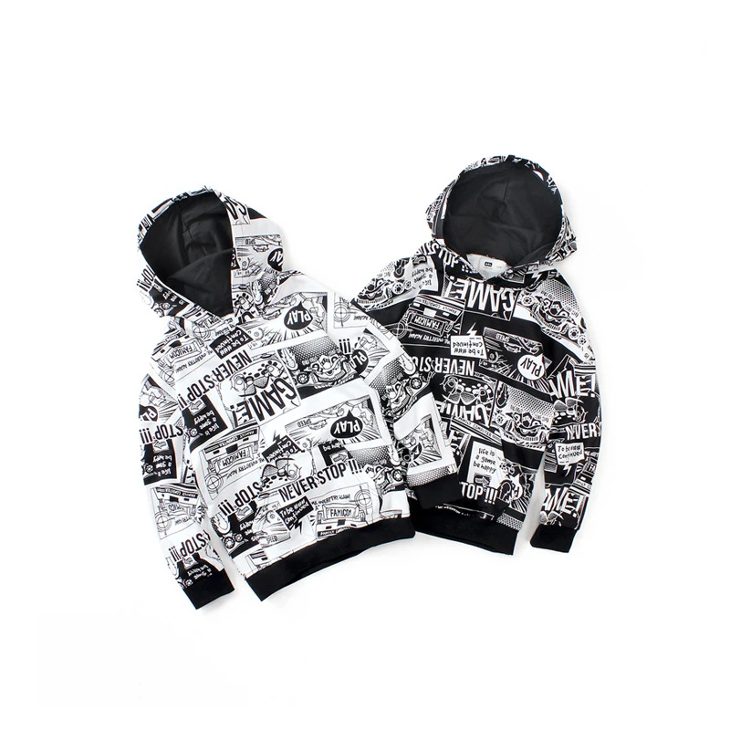 Nové detské mikiny Childen Cartoon Hoodies oblečenie kórejské dospievajúce chlapci voľné športové vrcholy jarné rukávy mikiny s dlhým rukávom 4-14 rokov