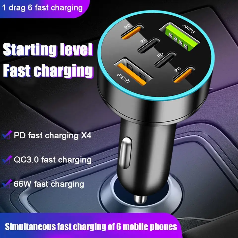 Nové digitálne zobrazovacie auto s 4USB Car nabíjačkou 66 W rýchle nabíjacie auto Adaptér mobilného telefónu PD Mobile Phone Nabíjacia hlava