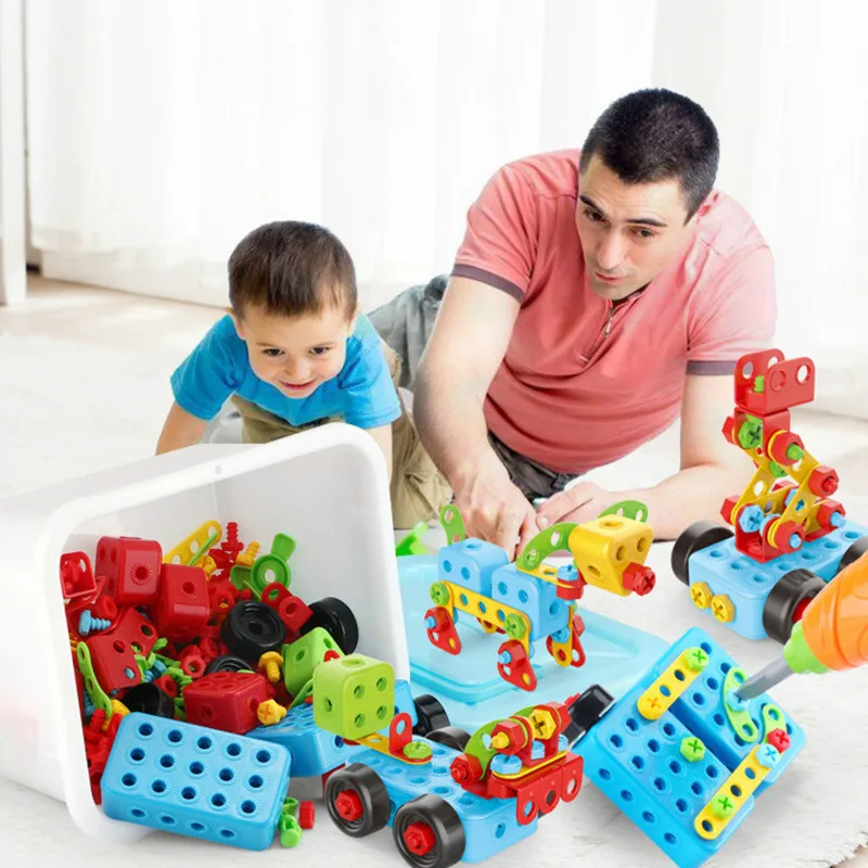 Nové DIY Electric Vŕtacie hračky pre hračky pre deti Demontáž na orechové nástroje Nastavujú kreatívne 3D puzzle vzdelávacie hračky Darček pre deti