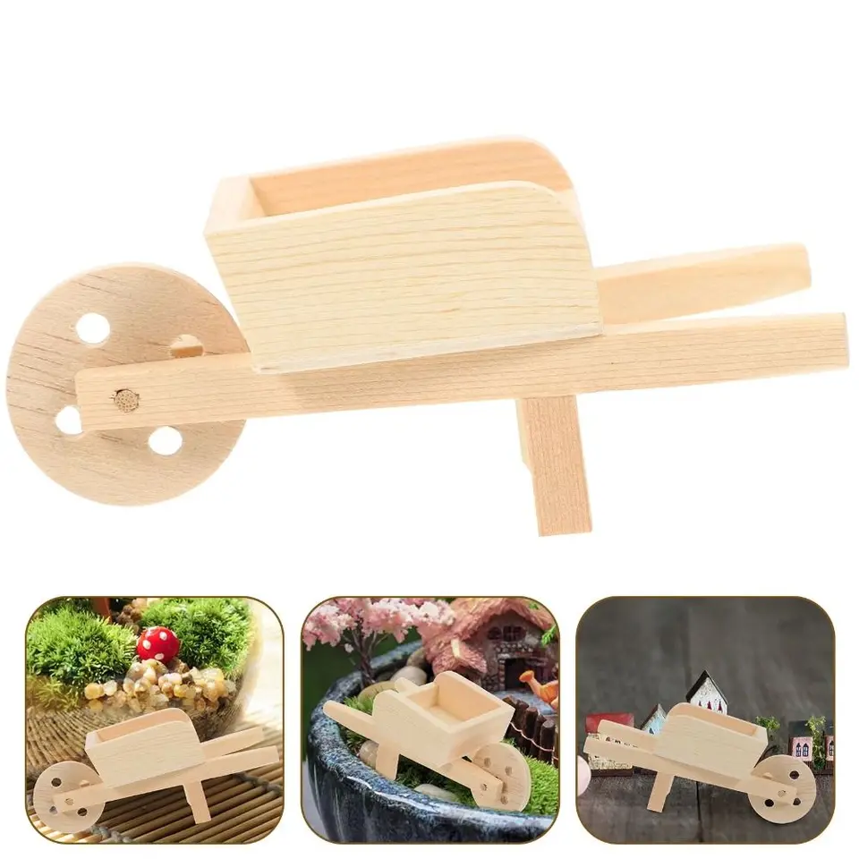 Nové drevené mini košík drevené farby bábiky Domes Farm Wheelbarrow Modely Detský nábytok dekory detská hračka Miniatúra