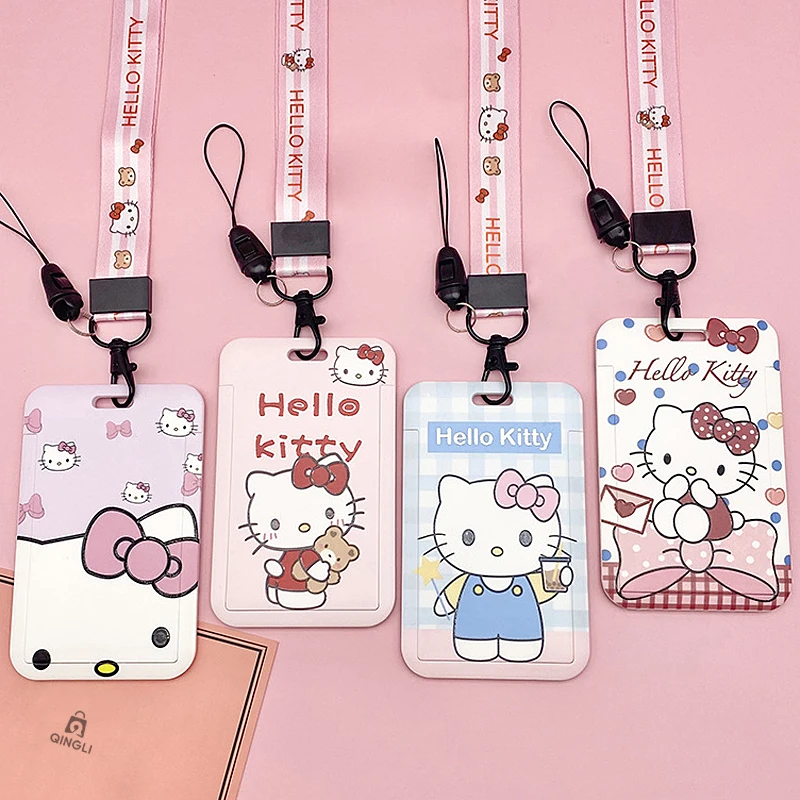 Nové držiak karty Hello Kitty Držiteľ dámsky šnúrka Keychain Zamestnanec ID CARD CARTKA KARTA Študentský autobus CAMPUS Kryt karty Cover IC prístupová karta taška