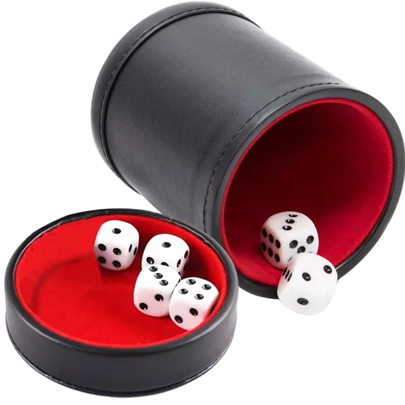Nové dvojvrstvové šálky kocky Nové čierne kožené kožené červené flanelové kocky Cup Bar Game KTV Entertainment Supplies s kocky 6ks