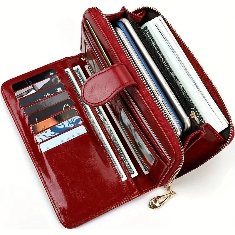 Nové dámske olejové voskové kožené peňaženky ženské kabelky Veľká kapacita Hasp Zipper