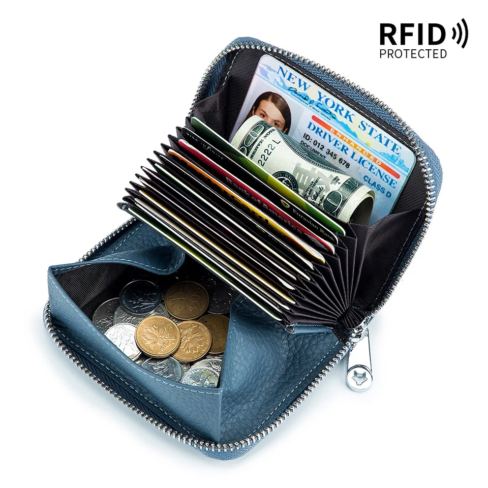 Nové dámske peňaženky Žena Originálne kožené RFID kabelky módne mince držiteľov kariet Masívne zips