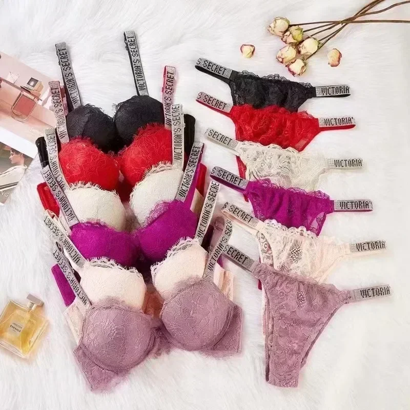 Nové dámske sexy podprsenka a nohavičky Set Pohodlné push Up Shapewear nastaviteľné zosadené zhromaždené zhromaždené Victoria's Secret Lingerie Set