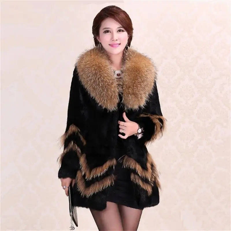 Nové dámske skutočné originálne prírodné králičie kožušiny s mývalými kožušinami Girl Girl's Fashion's Long Bunda Outwear Cust