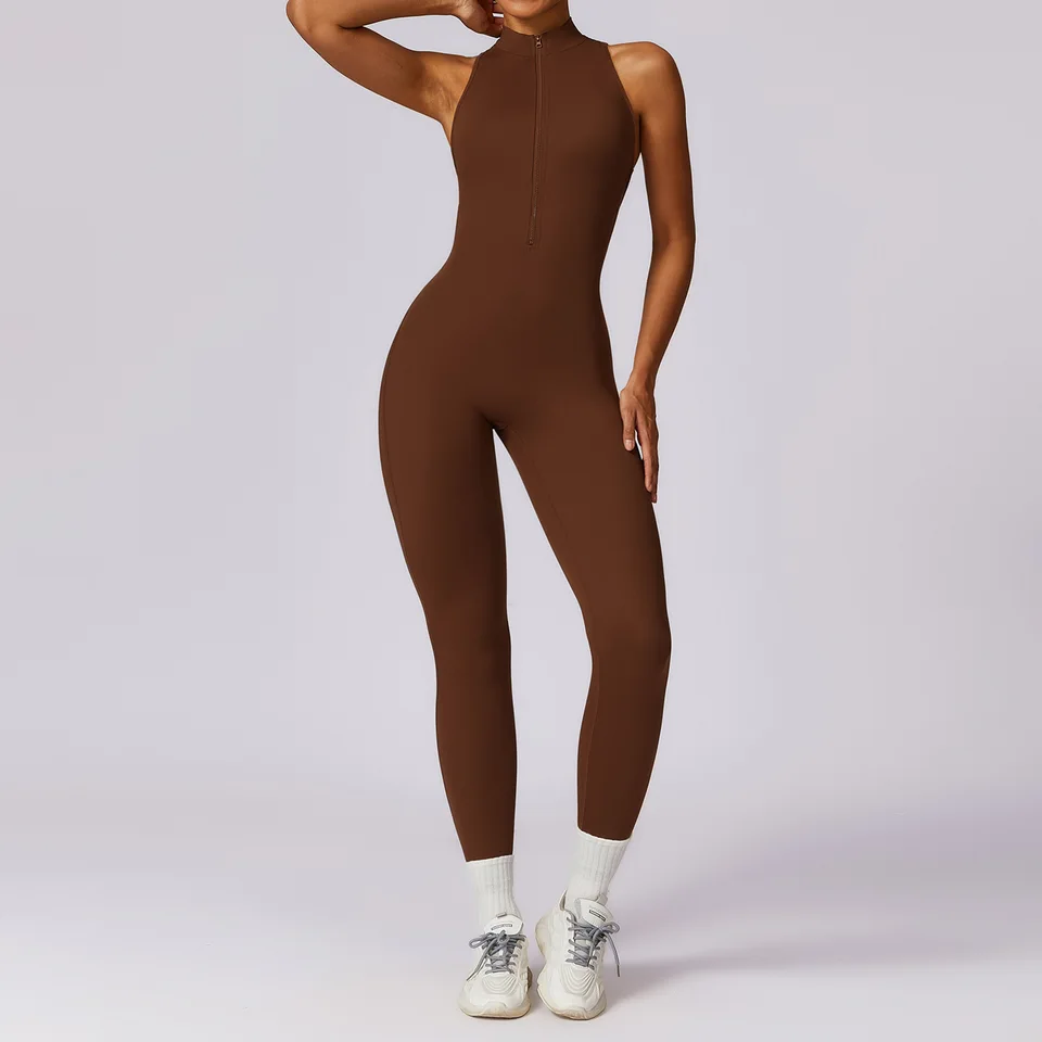 Nové dámske stopy po stopách Jóga Set zipsu na zipsové kombinézy One Piece Fitness Workout Rompers Sportswear Gym Push Up Workout Clothes Women