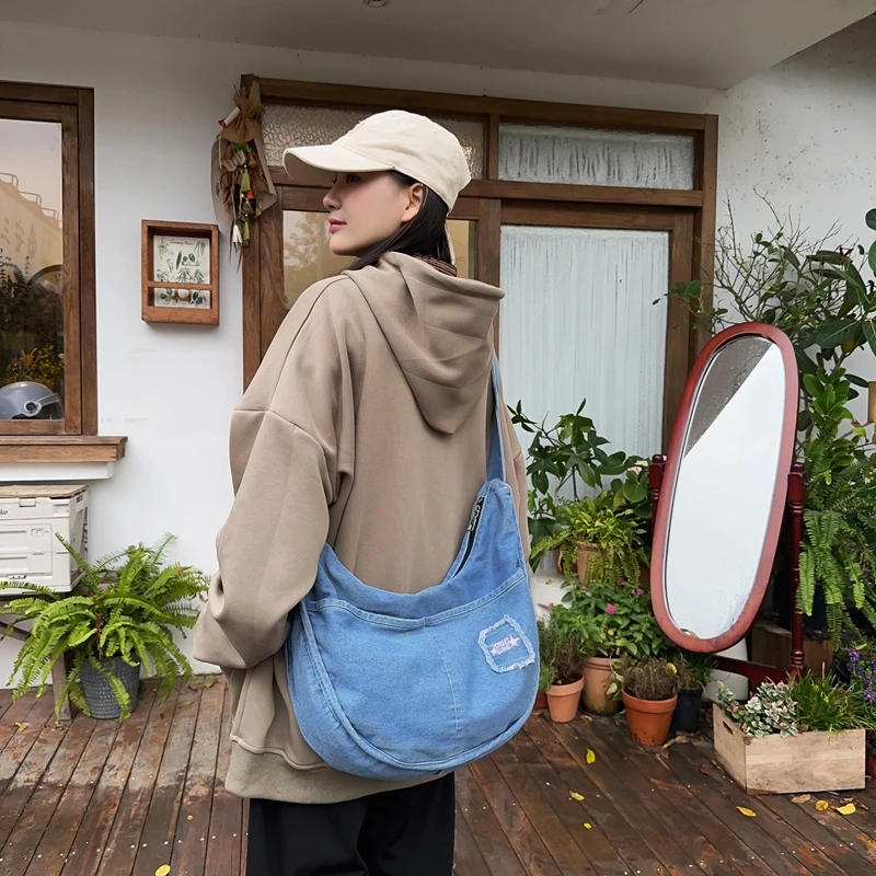 Nové džínsy dámska taška denim cross cross book taška na tašku Messenger taška y2k eko -taška Kórejské nákupné plátno satchel veľké sedlo hobos
