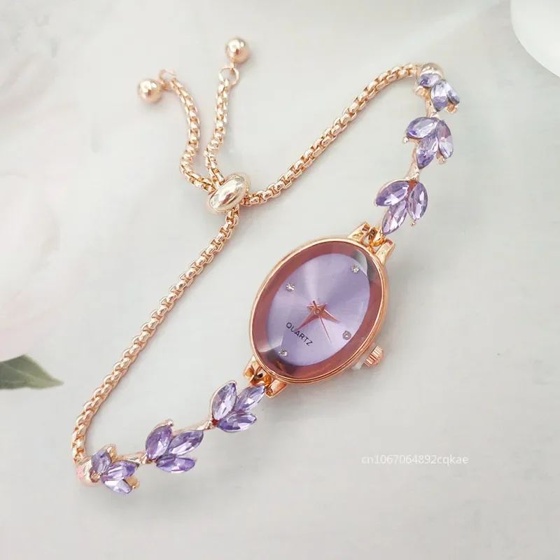 Nové elegantné hodinky pre ženy kamienok vykladané pre Clover Lady Watches Oval Fashion Quartz náramok náramok