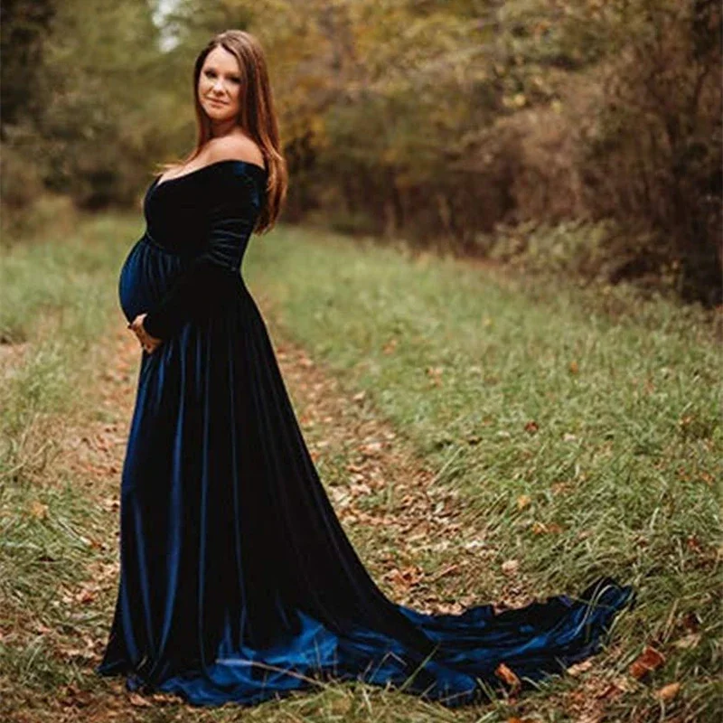 Nové elegantné materské šaty Pleuche dlhé tehotenské fotografie šaty maxi materské šaty pre tehotné ženy