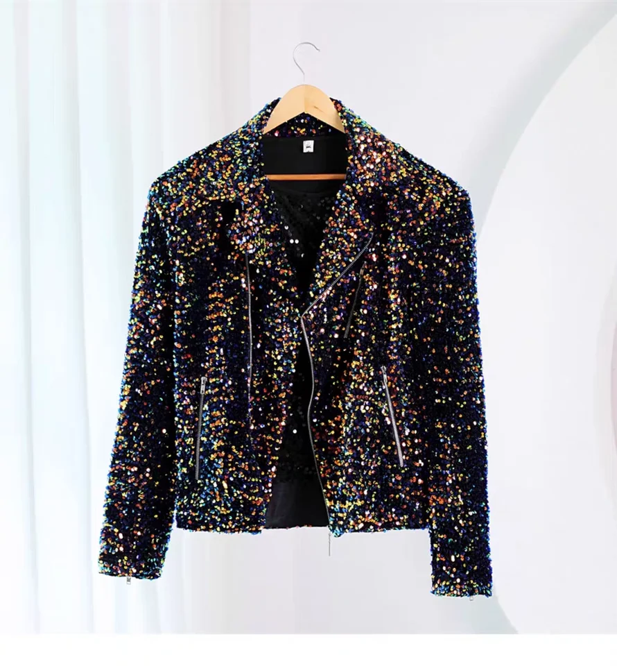 Nové farebné flicinky Leisure Jackets Man Cool Model Model Catwalk Stage Dress Party Show Club Singer Singer Dyr Dj Performance Coat