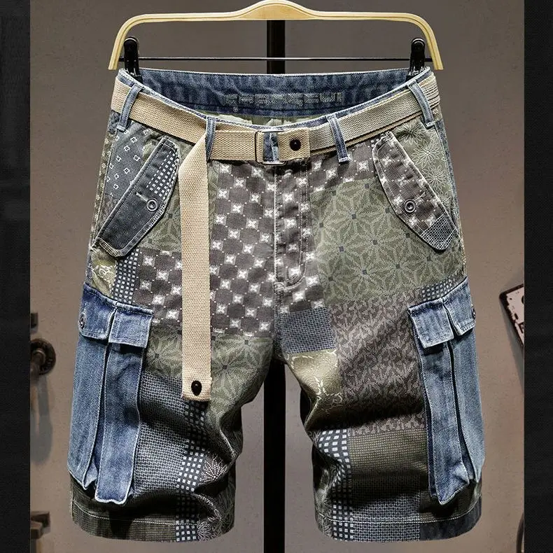 Nové harajuku módne luxusné oblečenie Príležitostné džínsové dĺžky koleno dĺžky pre mužov Summer 2024 Dizajnér hip hopu streetwear krátke džínsy