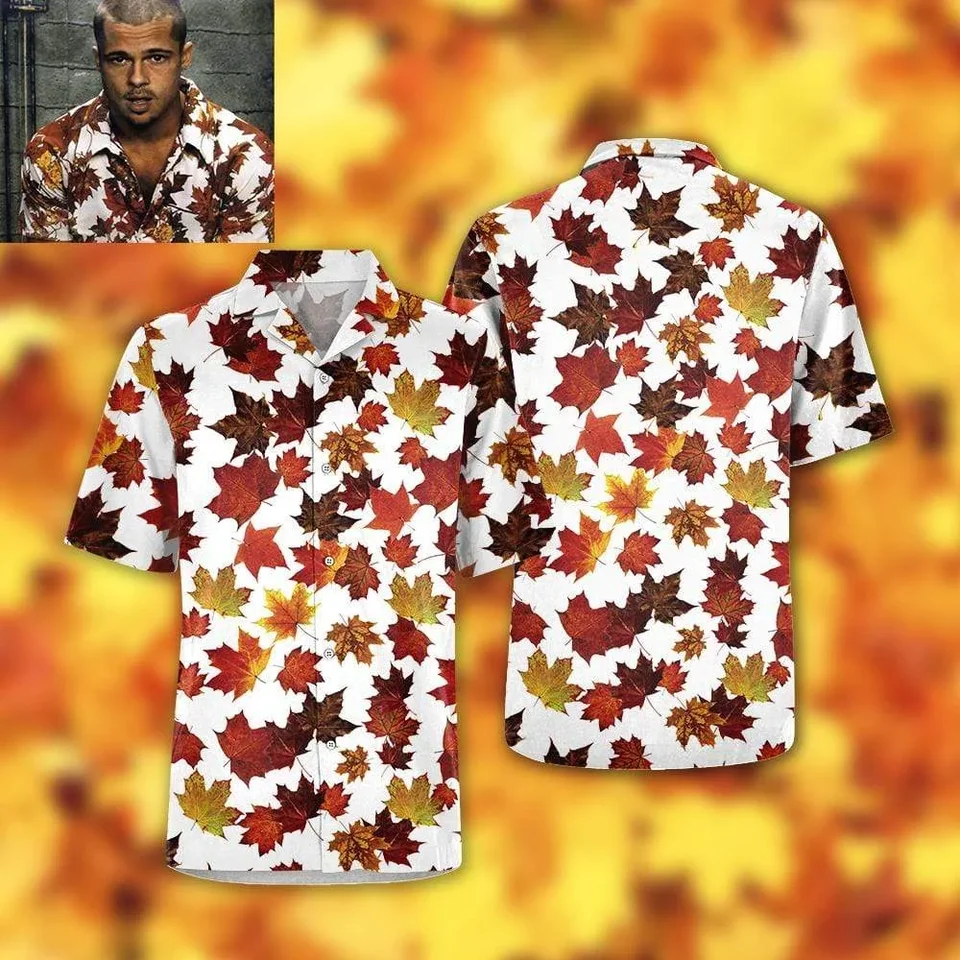 Nové havajské brada Pitt Merch Tirla pre mužov Maple Leaf tlačené príležitostné topánky s krátkym rukávom Vintage plus letné košele veľkosti