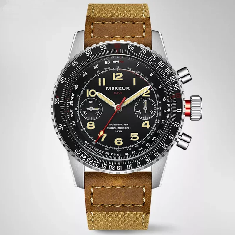 Nové hodinky Merkur Pilot Handinding Watch Vintage Inspired Mens Chronograph Watch for Páns Airforce Fliger Watch St1901