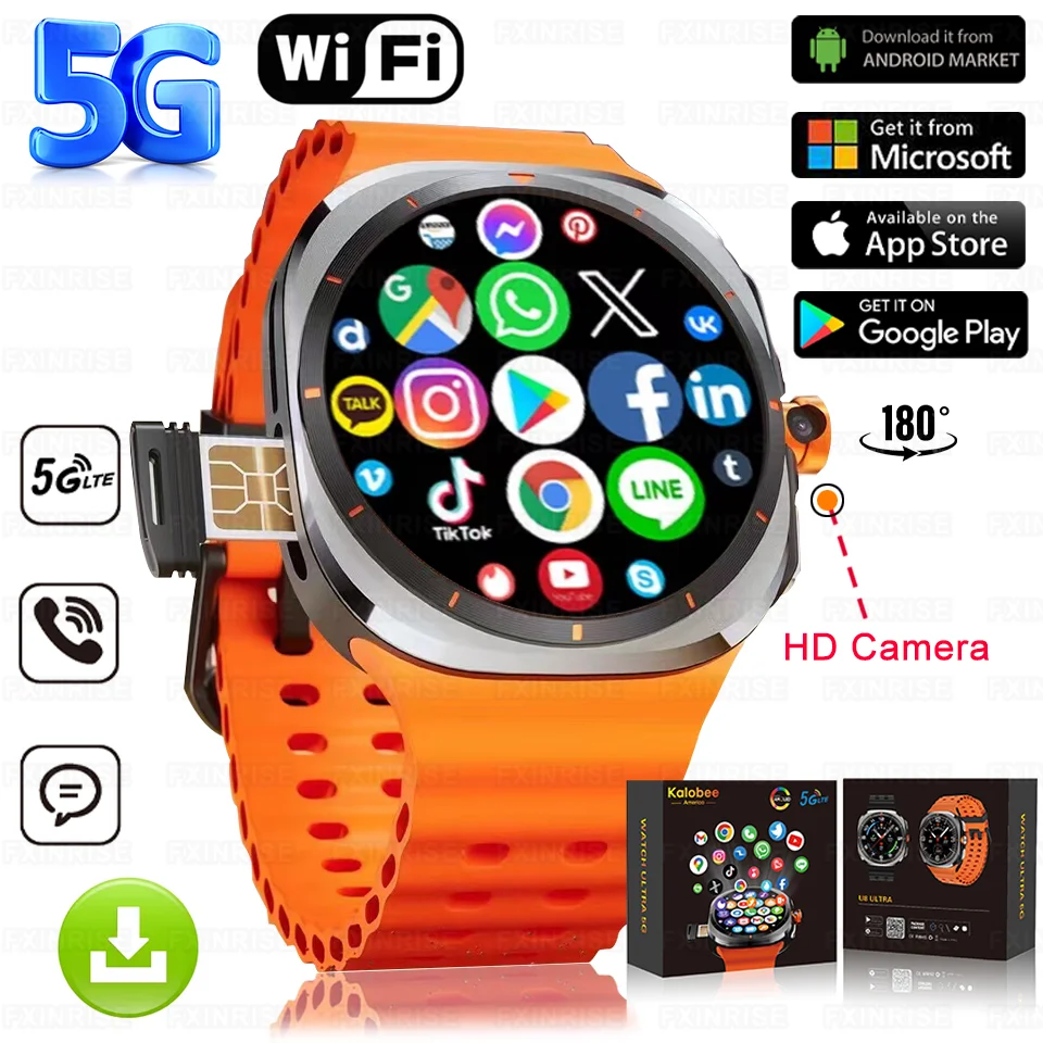 Nové hodinky Ultra Smart Watch Videohovor SmartWatch 4G/5G SIM Card GPS WiFi Rotary Camera Global Calling 128 Storage AMOLED obrazovky