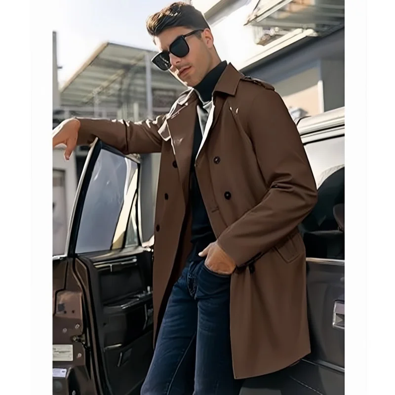 Nové jarné bundy muži Men Trench Man's Coat Stredne dlhé lemované osobné dizajnérske dizajnérske bunda Street vonkajšie oblečenie Pánske oblečenie