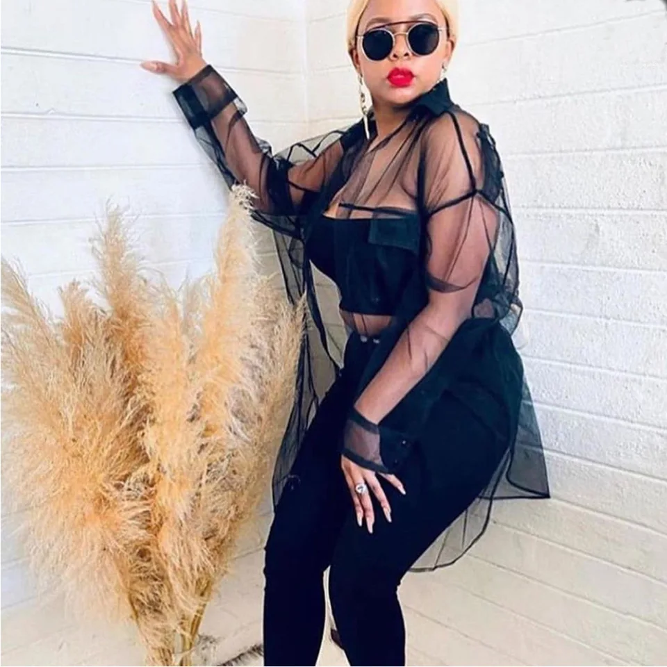 Nové jarné organza košele Ženy sexy vidíte cez obojok s dlhým rukávom s dlhým rukávom biela čierna top móda y2k streetwear