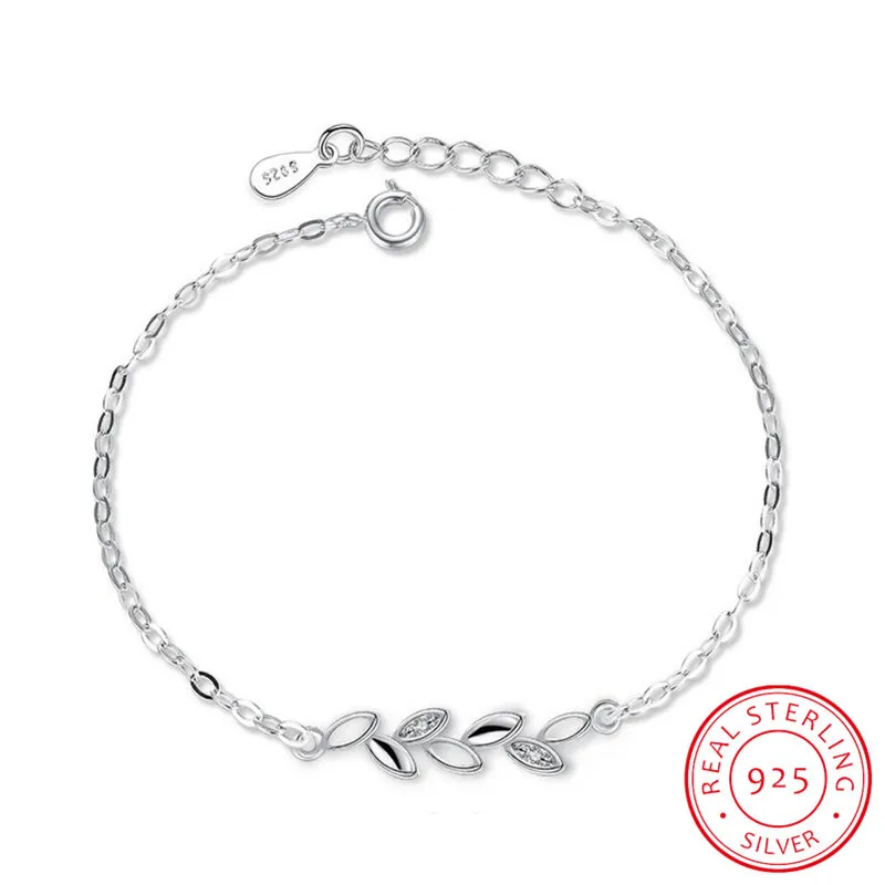 Nové jednoduché módy 925 Sterling Silver Listy Chian Bracelet pre ženy šperky Pulseira S-B46