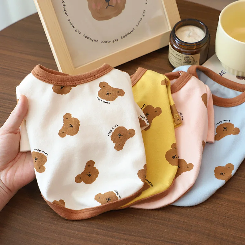 Nové jesenné domáce zvieratá oblečenie zimné domáce zviera Domáce oblečenie šteňa s krátkym rukávom kapucňa karikatúra Bear Round Crck Top Schnauzer
