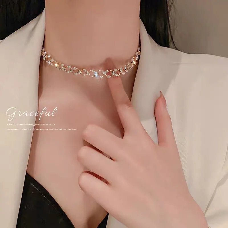 Nové korálky Dámska retiazka krku Kpop perla Choker náhrdelník Zlatá farba Goth Chocker šperky na krku prívesok 2023 pre dievča