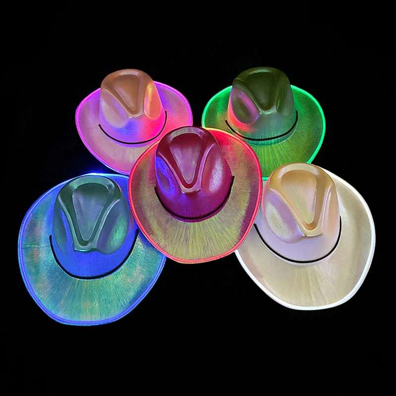 Nové kovbojské doplnky klobúky Boys Dievčatá zdobia pokrývky hlavy blikajúca klobúk LED LEVEJ HAT pre Rave Night Party