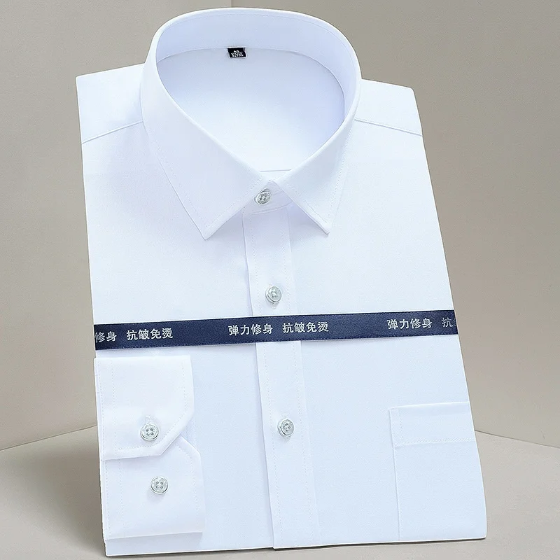 Nové košele s dlhým rukávom pre mužov pre mužov Slim Fit Camisa Social Business Biele košeľu s dlhým rukávom.