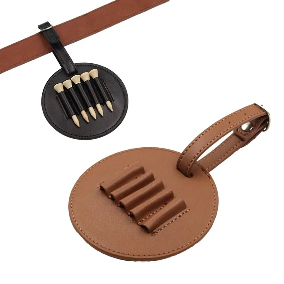 Nové kožené golfové tričko PU 5 slotov Športové doplnky Golfový pás klip Black Brown Tees Organizátor pre golfové profesie
