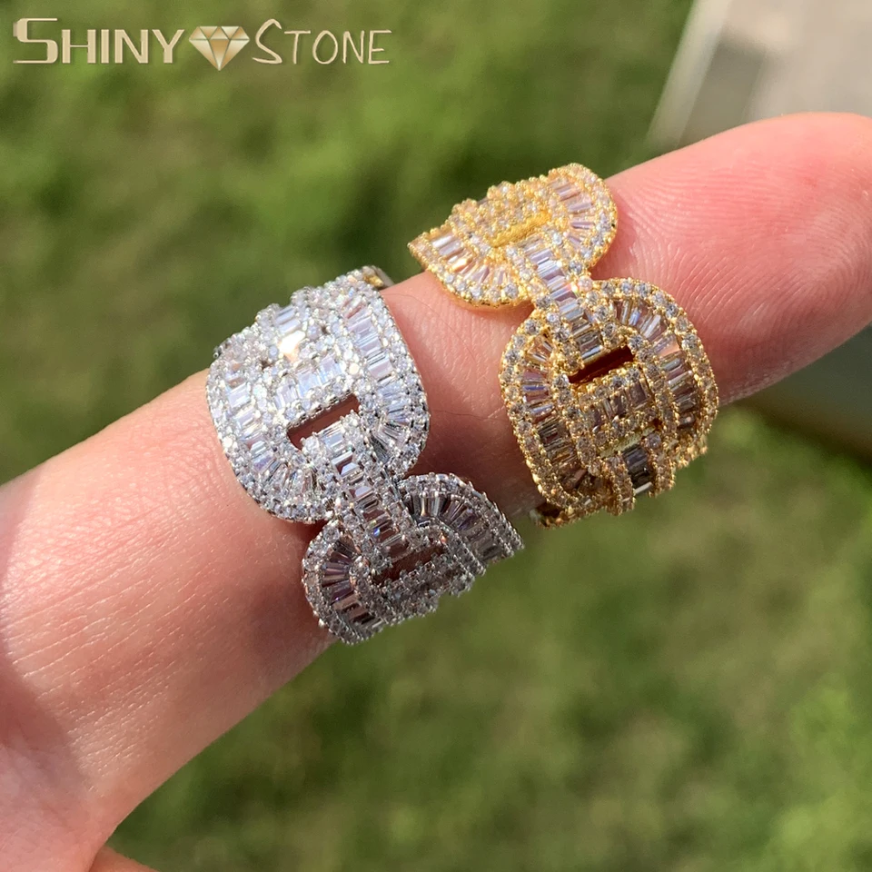 Nové kubánske reťaze Link Rings Lisce Out Cubic Zirconia Rings Gold Silver Color Hip Hop Prispôsobený módny šperk darček