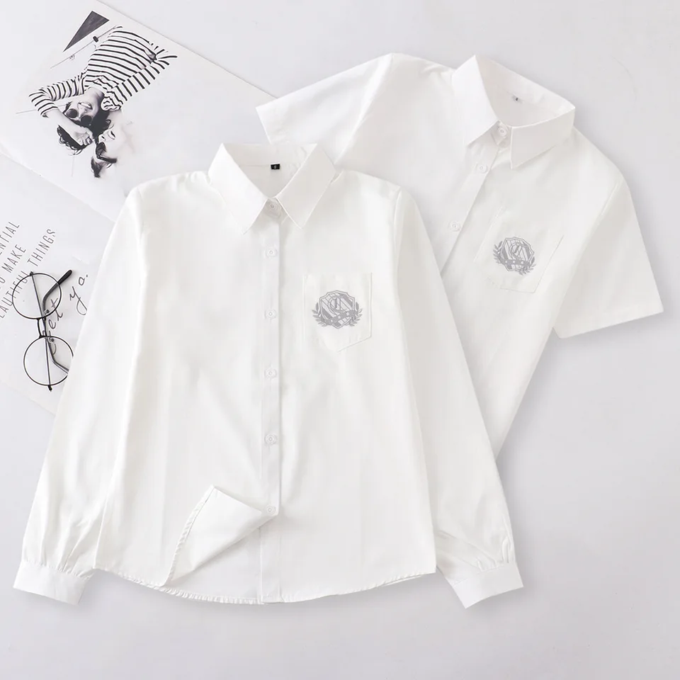 Nové letné jeseň krátke rukávy s dlhými rukávmi Mliečna biela košeľa pre dievčatá japonská študentská škola JK Uniform Tops Nadmernised XS-XXL