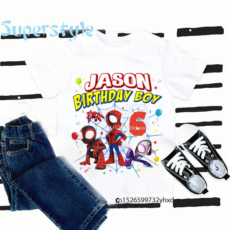 Nové leto 2024 2 3 4 5 6 7 8 9 Spiderman Birthday Boy Krátke rukávové tričko Marvel Spider Man Personalizované deti narodeniny