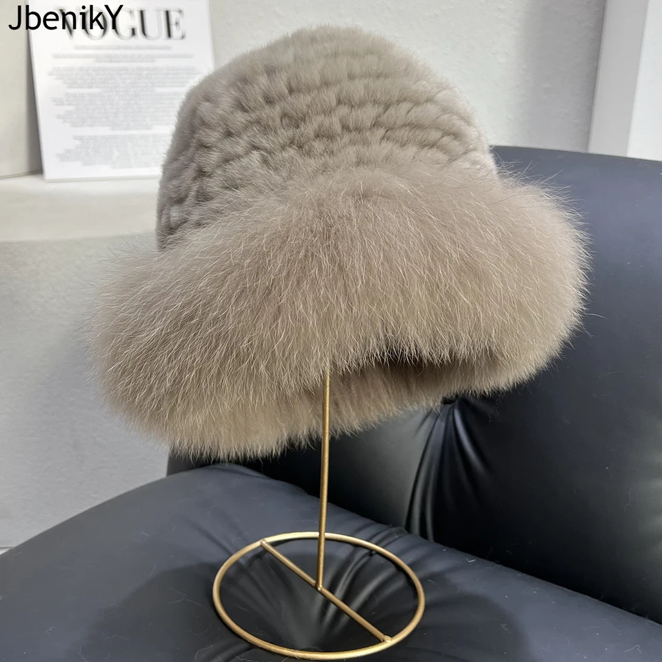 Nové luxusné pletené skutočné originálne líšky kožušinové klobúky Ženy čiapky Solid Rex Rabbit Fur Caps Winter Lady Party Módne klobúk lebky