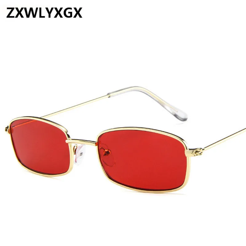 Nové malé obdĺžnikové retro slnečné okuliare Men Značka dizajnér Červený kovový rámec Čisté slnečné okuliare Ženy unisex UV400