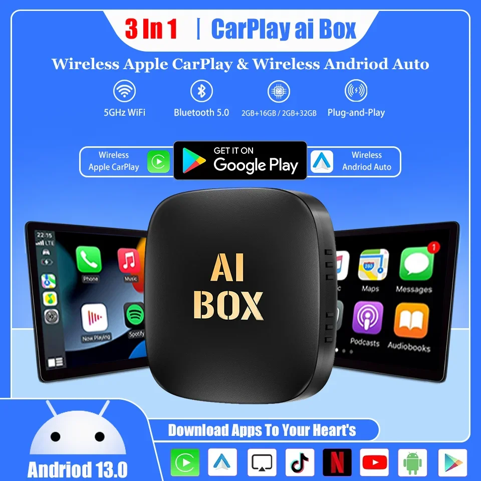 Nové mini inteligentné auto Play AI Box Android 13 Wired to Wireless Android Auto Apple Carplay Adapter pre Goole Stroe YouTube Nexflit
