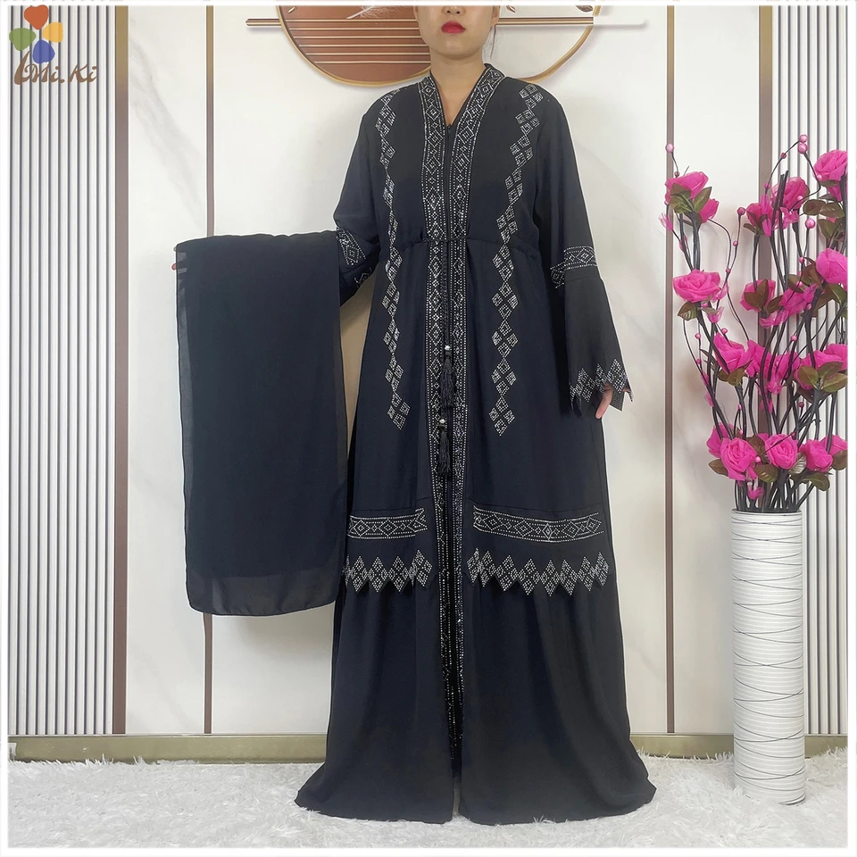 Nové moslimské módne ženy šifón Hot Diamond Open Zipper Robe Dashiki African Abaya Ženy robe Islamský vestajú
