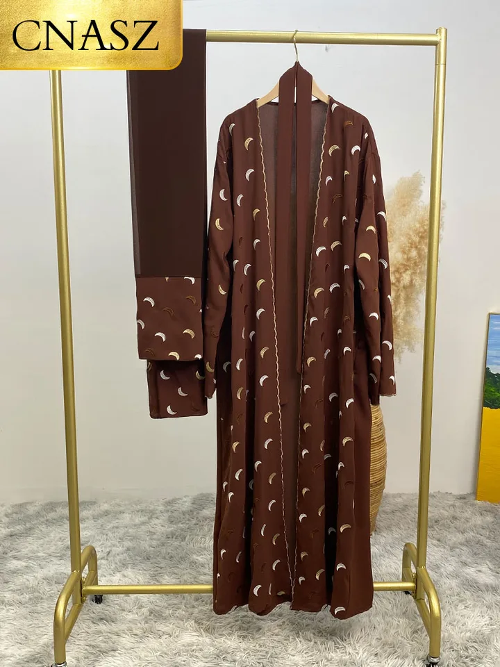 Nové moslimské šaty Islamské oblečenie Mesiac Výšivky a šifónové šatky Ramadan Dubaj Luxury Abaya Marocká kaftány pre ženy