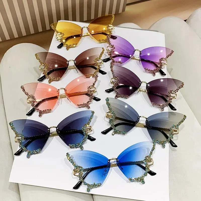 Nové motýľové slnečné okuliare Európa a osobnosť Spojených štátov Red Ins Diamond Hip Hop Fashion STR UV400