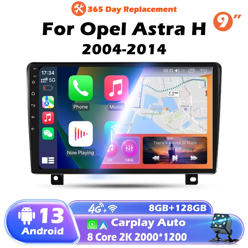 Nové multimédiá Auto Android Car Auto Radio pre Opel Astra H 2004 - 2014 Video prehrávač GPS navigácia 4G CarPlay Head Unit 9 palcov 2Din