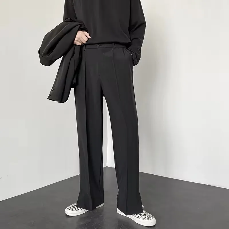 Nové mužské priame neformálne nohavice Kórejská módna osobnosť štrbina zakryte široké nohy sako nohavice streetwear mužská trendy značka