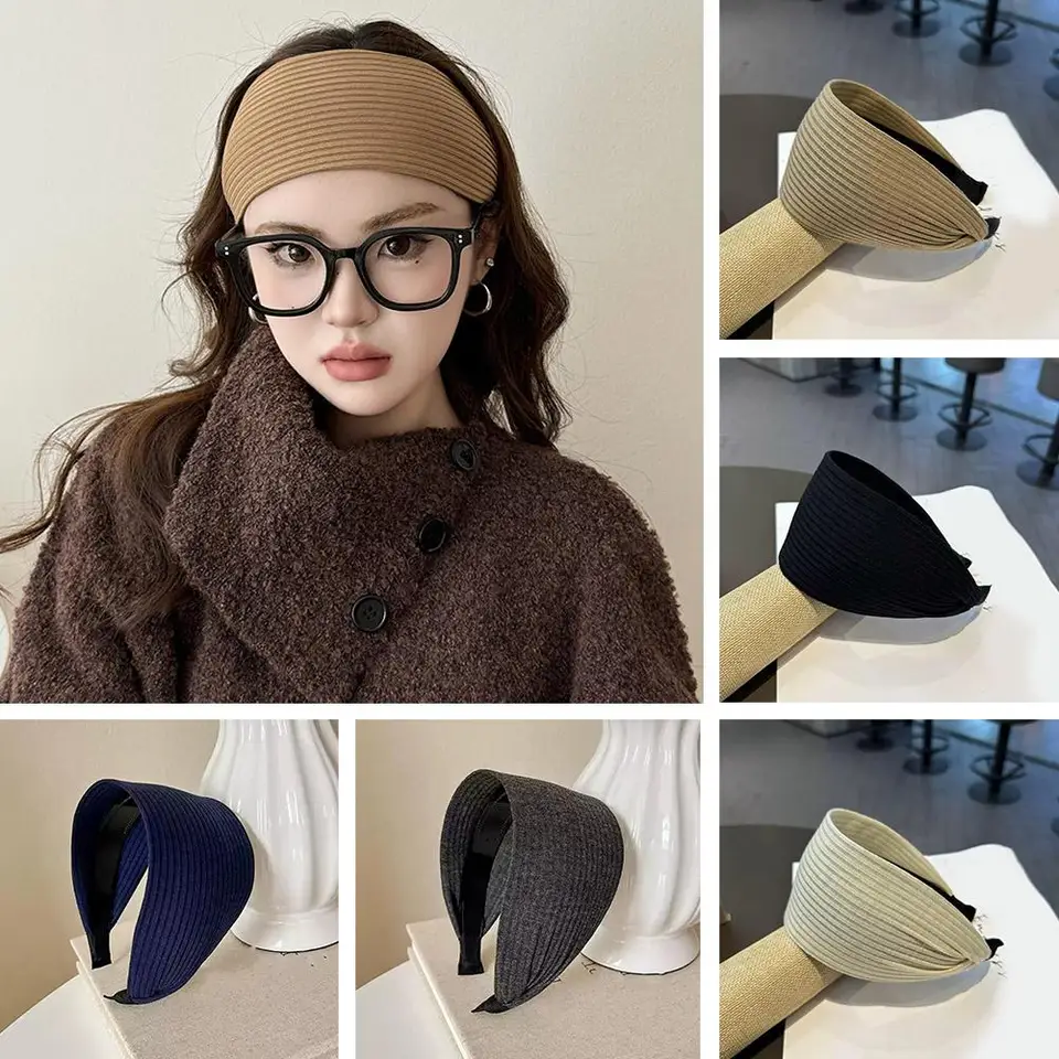 Nové mäkké široké pletenie bavlnené vlasové pásy pre ženy dievčatá Kórejský neutrálny turban s zubami hlava hlavy poklesy pokrývky pokrývky D7F1