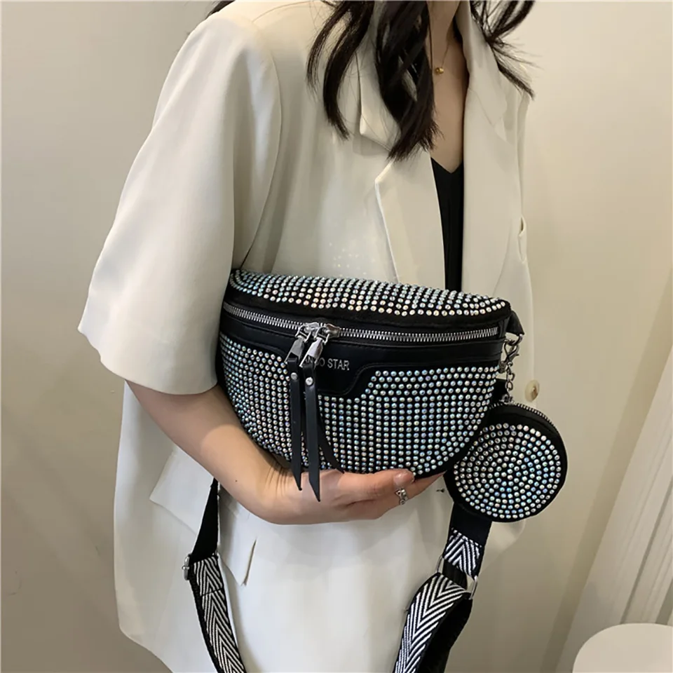 Nové módne kamienok pásový pás Bag Lady Leskiny Crossbody vrecká s koženým hrudníkom pre ženy vianočné darčeky