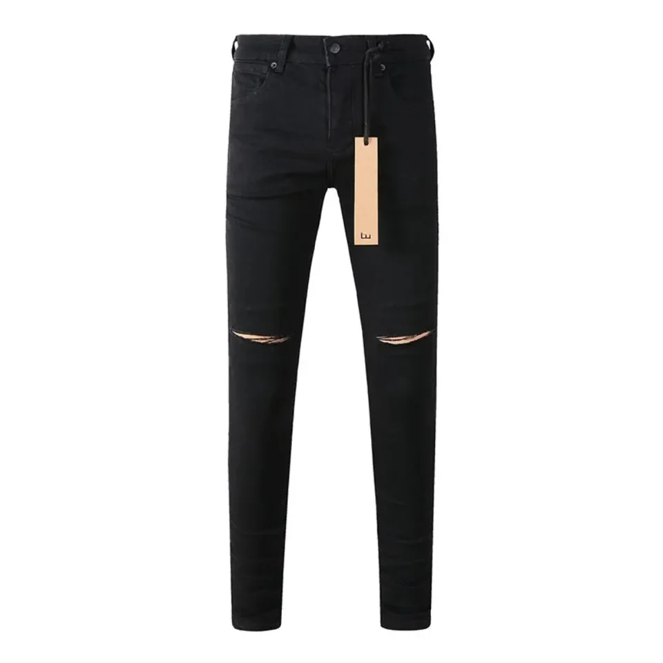Nové módne krížové džínsy Men American High Street Čierna diera Trend nízko vzostupné strih Skinny džínsy skladané roztrhané rozstrapkané nohavice