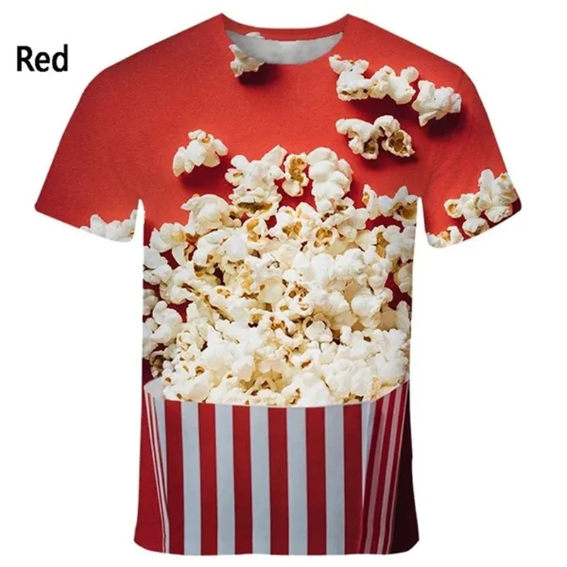 Nové módne popcorn 3D tlačené vtipné tričká Pánske a dámske oblečenie Summer s krátkym rukávom Tričko Unisex Streetwear Tops Tops Tees